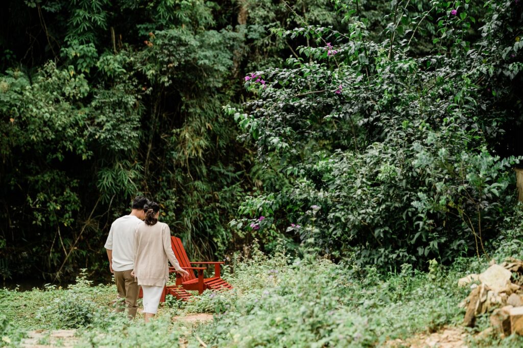 Couples walking together on a nature path, illustrating the journey of love and commitment